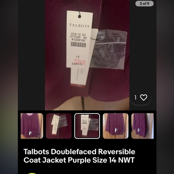 TALBOTS Reversible doublefaced coat purple/lilac pea overcoat Jacket Sz L - Picture 10 of 10